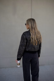 Washed Black Faux Leather Jacket