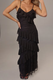 Black Enchanted Lace Tiered Maxi Dress