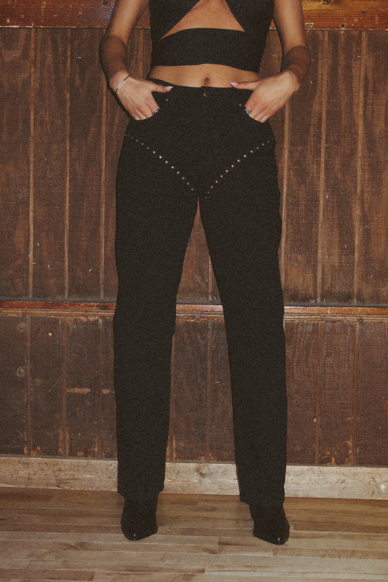 Zia Studded High Rise Straight Jeans