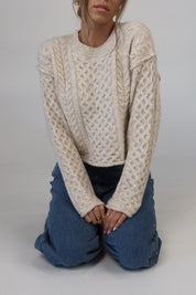 Eco Cable Knit Crew Sweater in Natural