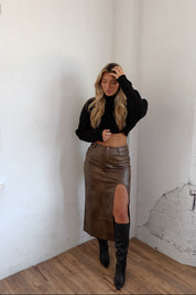 Emilee Faux Leather Midi Skirt