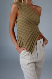 Taylor Asymmetrical One-Shoulder Top In Olive