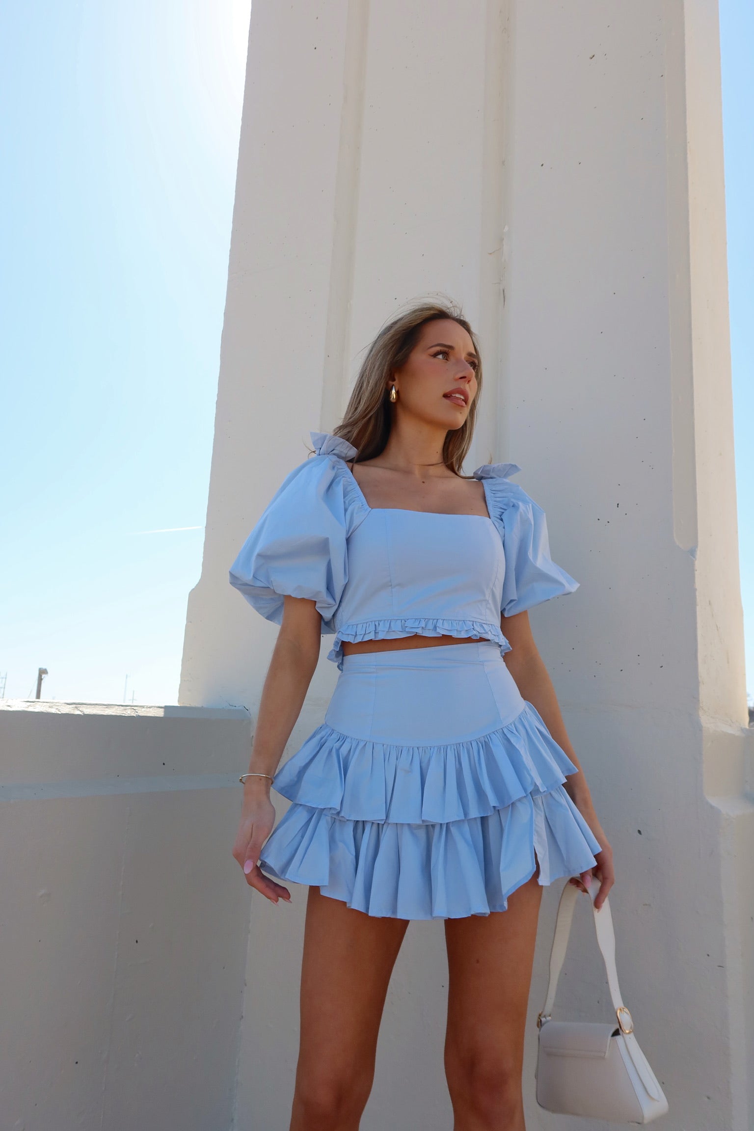 Zoe Puff Sleeve Crop Top And Skirt Set