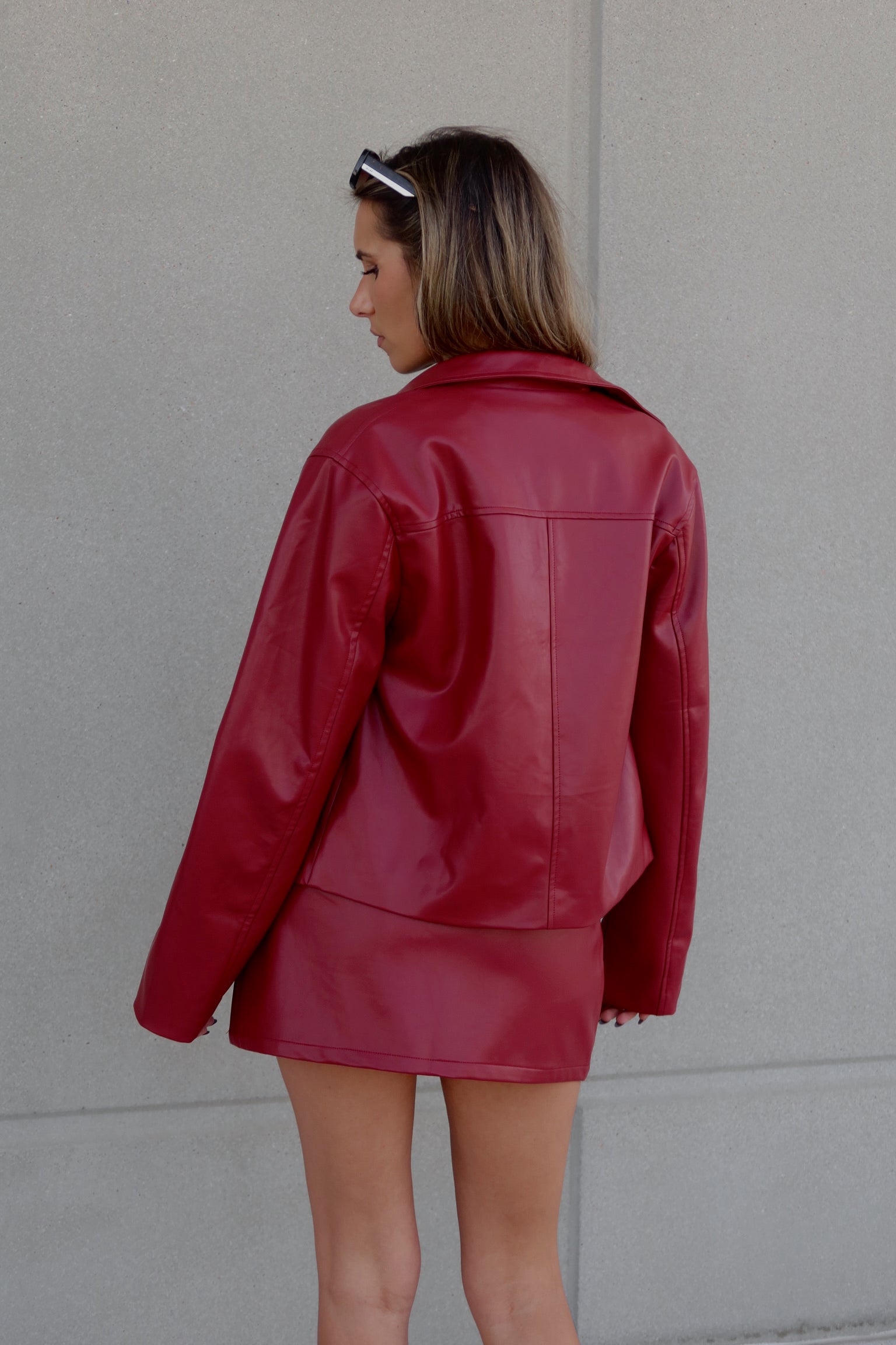 Boxy Pleather Jacket in Burgundy