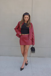 Boxy Pleather Jacket in Burgundy