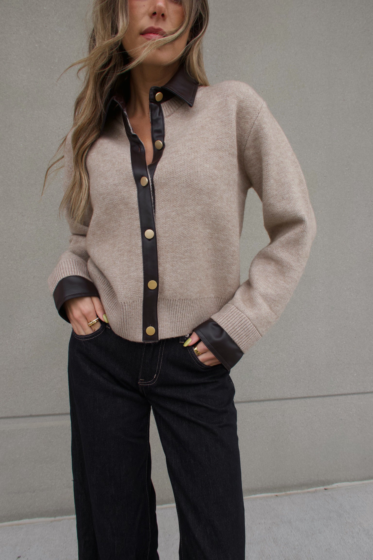 Myah Contrast Collared Cardigan
