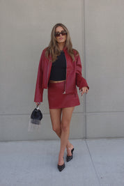 Boxy Pleather Jacket in Burgundy