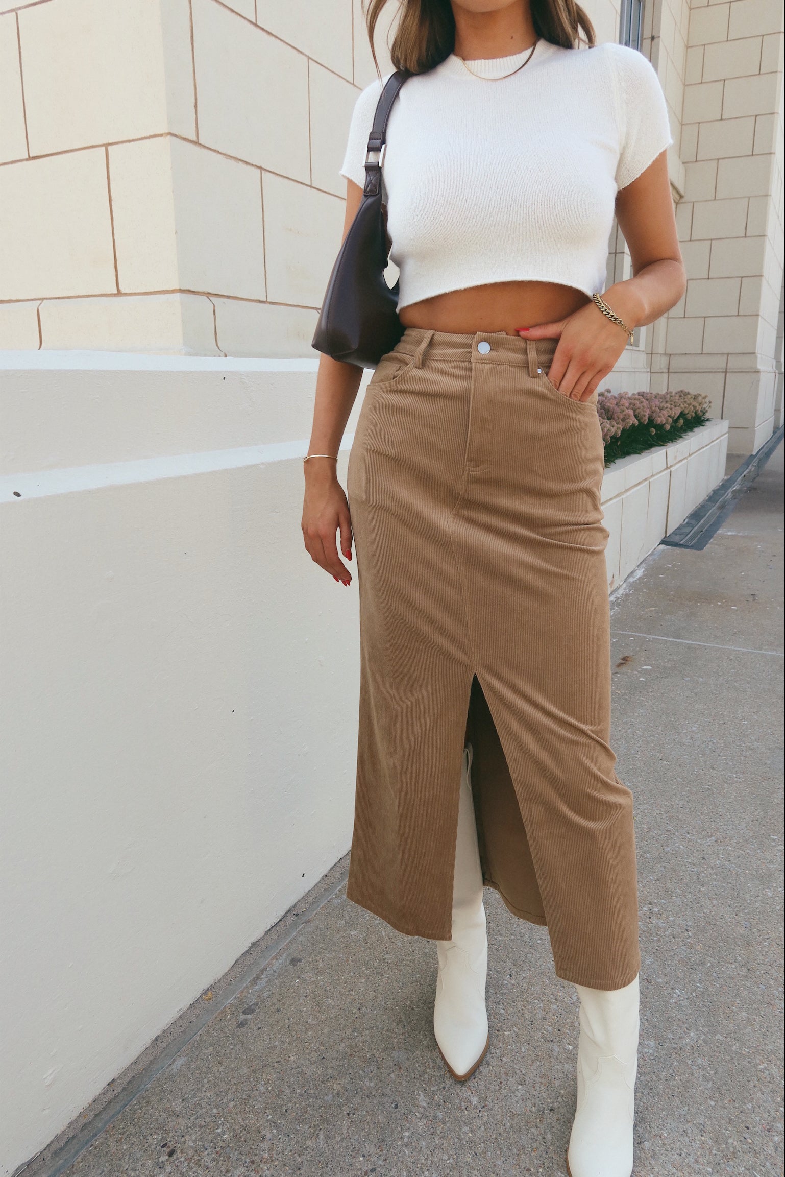 Mocha Corduroy Midi Skirt