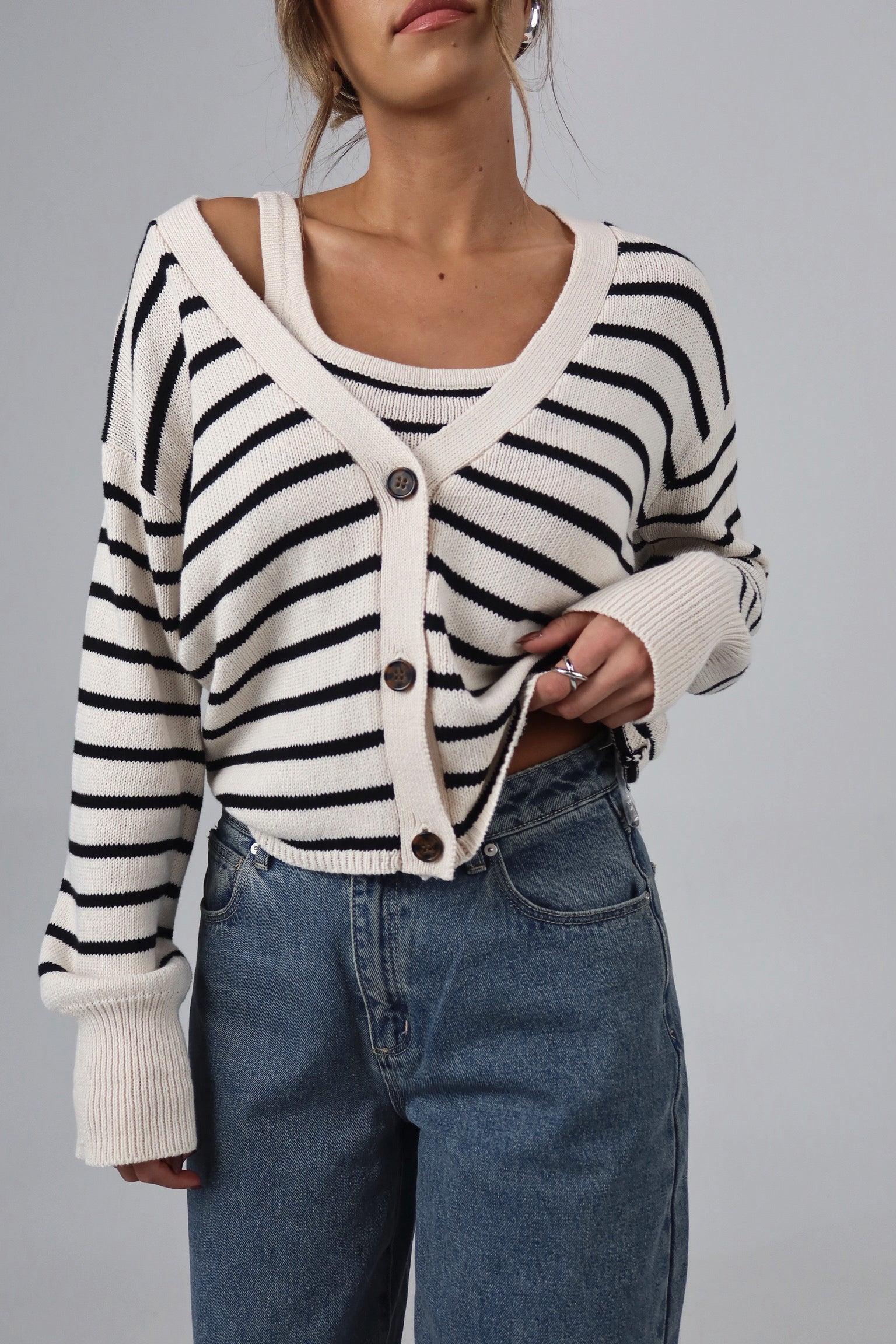 The Striped Knit Cardigan & Tank Set