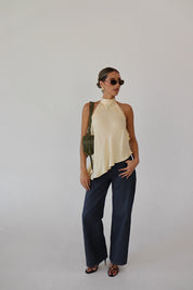 Capri Satin and Lace Contrast Halter Top