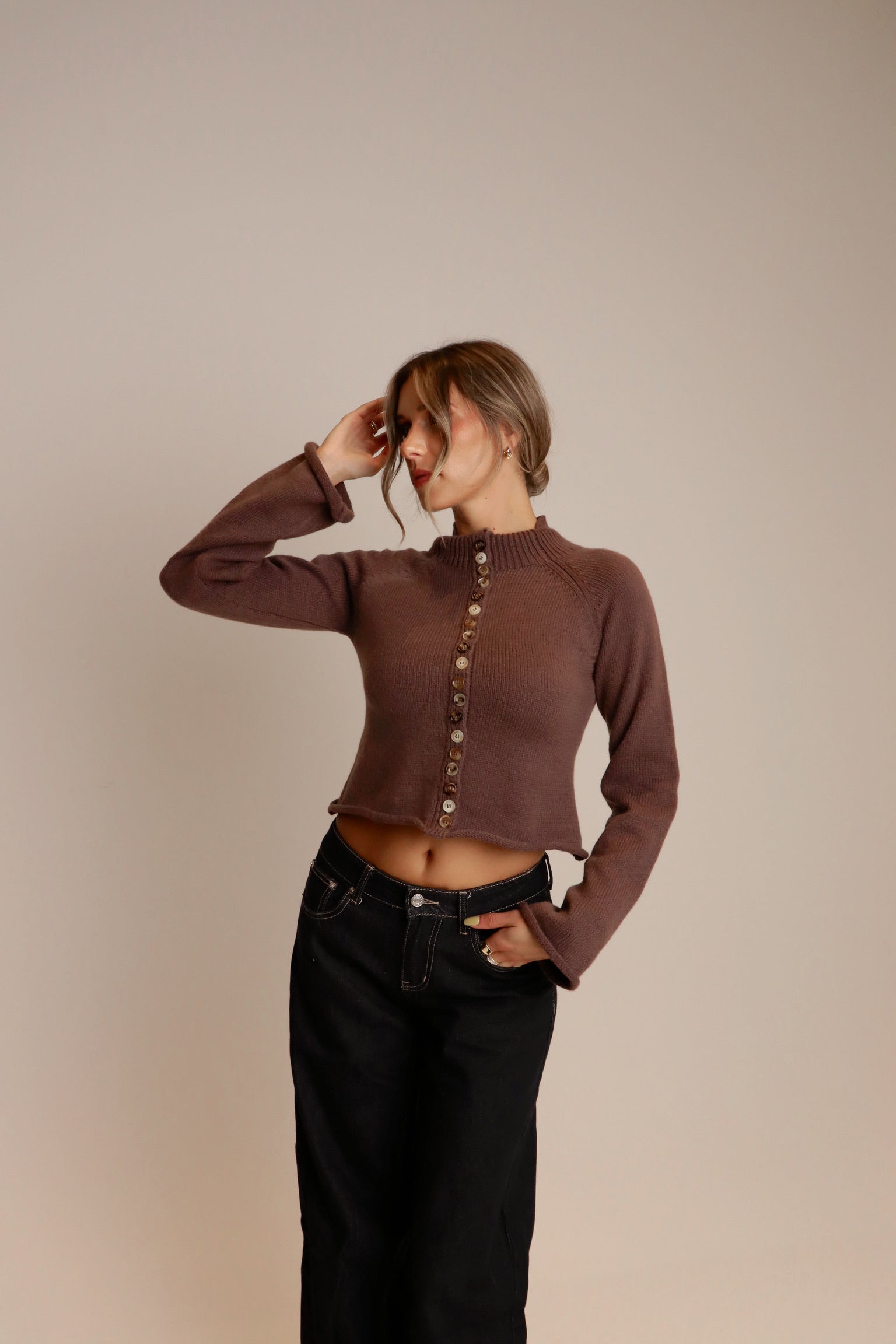 Eden Button Down Mock Neck
