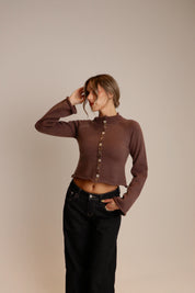 Eden Button Down Mock Neck