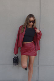 Boxy Pleather Jacket in Burgundy