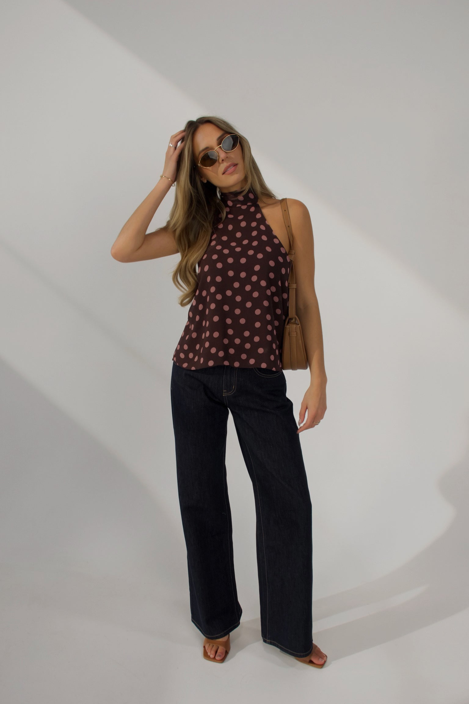 Polina Pink Polka Dot Halter Top