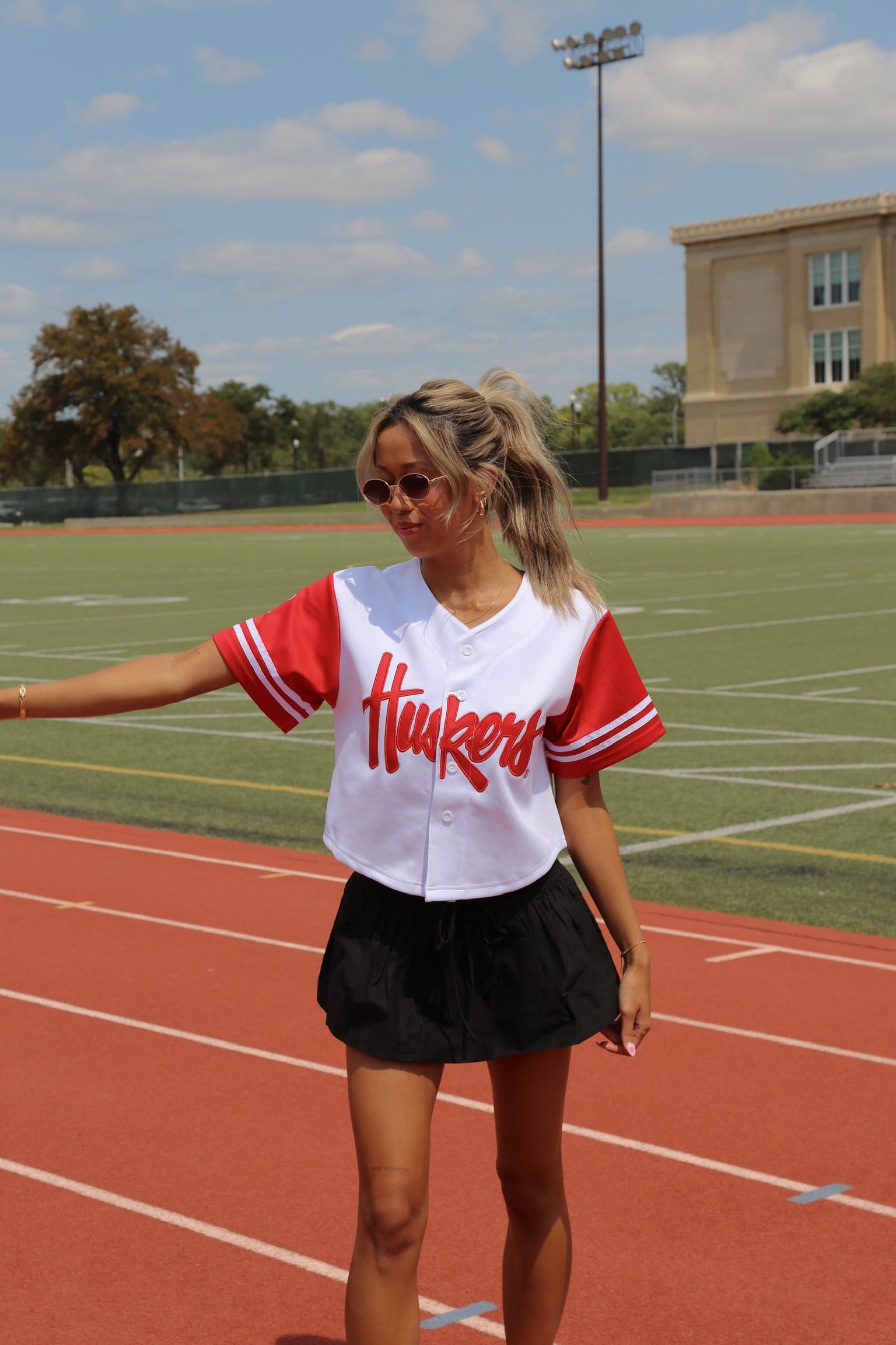 Huskers Cropped Baseball Jersey In White