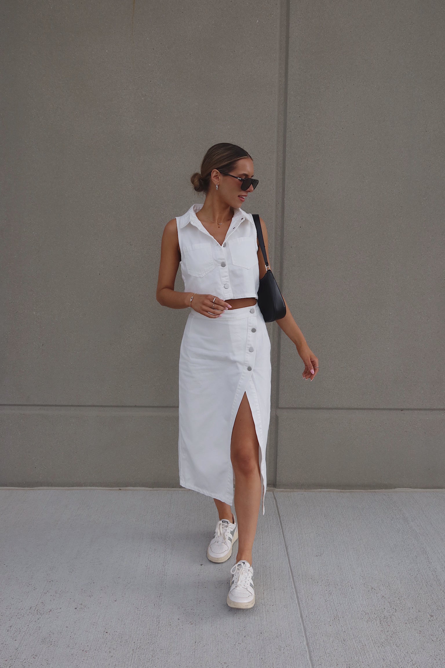 White Denim Button Down Top and Skirt Set – Madida Clothing