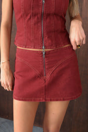 Jovie Burgundy Denim Skort