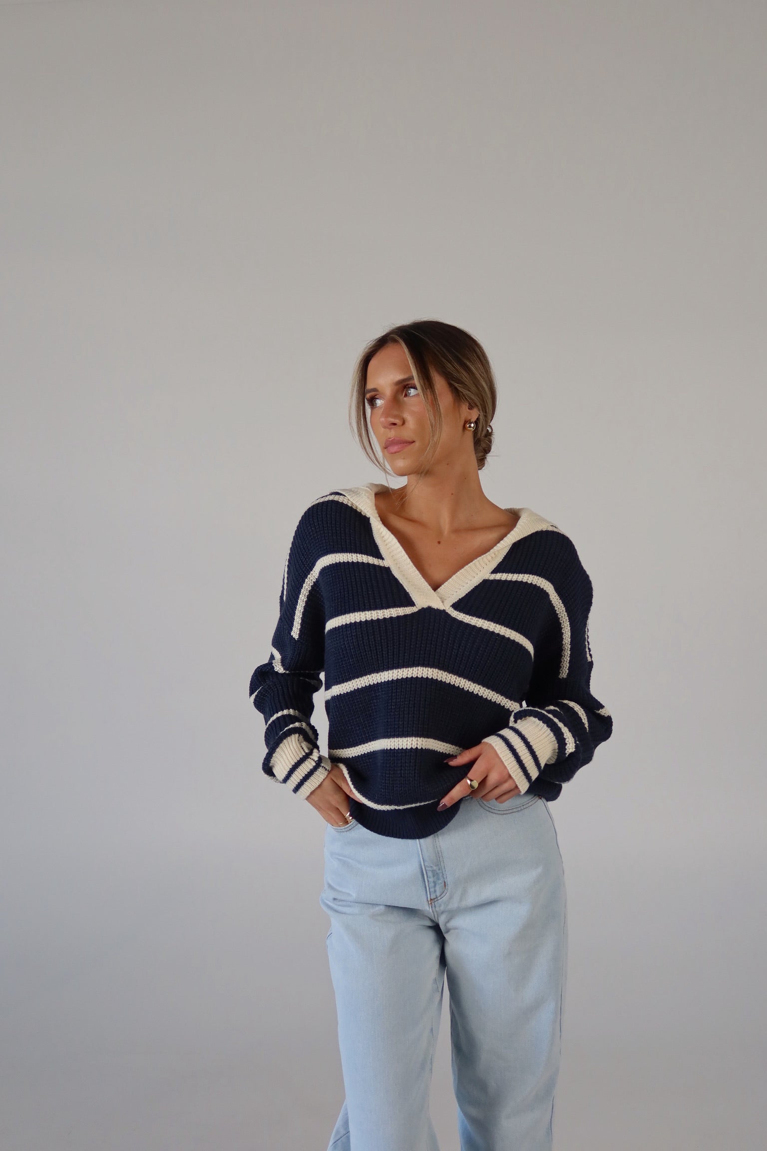 Nautical Stripes Knit Long Sleeve Sweater