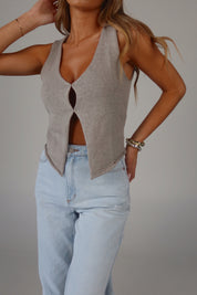 Colbie Knit Split Front Top in Grey