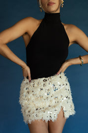 Jayla Feather Sequin Mini Skirt