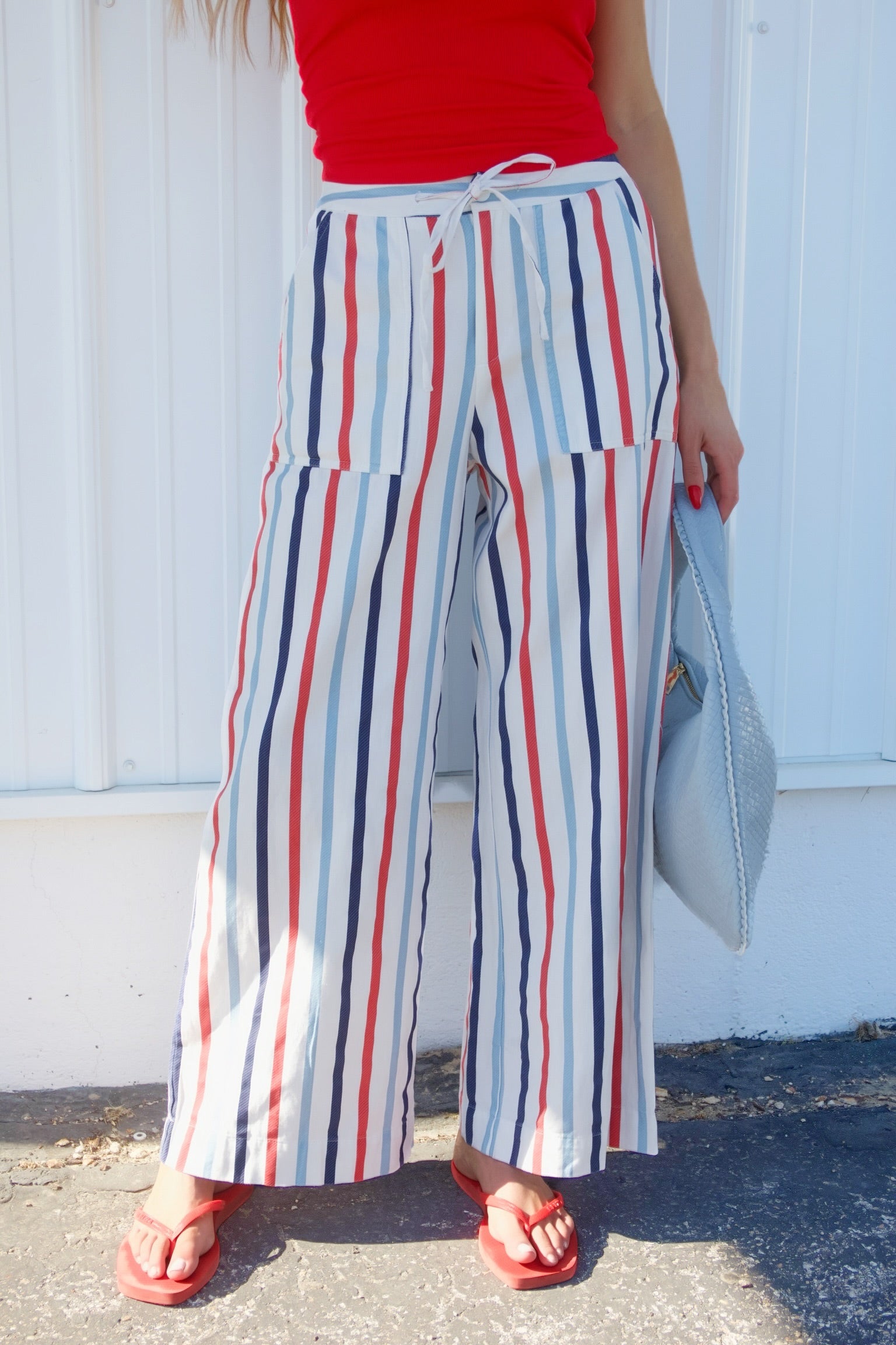 Red, White, and Blue Striped Linen Pant
