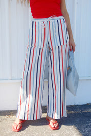Red, White, and Blue Striped Linen Pant