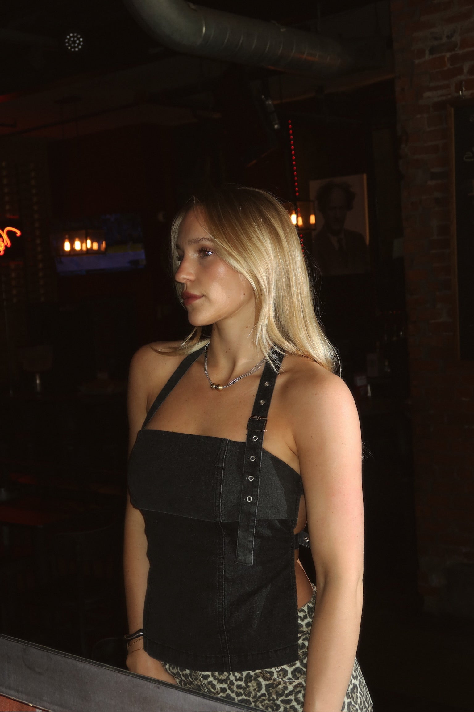 Wren Denim Halter Top In Black