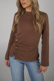 Mocha Asymmetrical Ruched Sweater Top