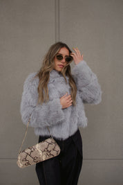 Grey Faux Fur Cropped Jacket