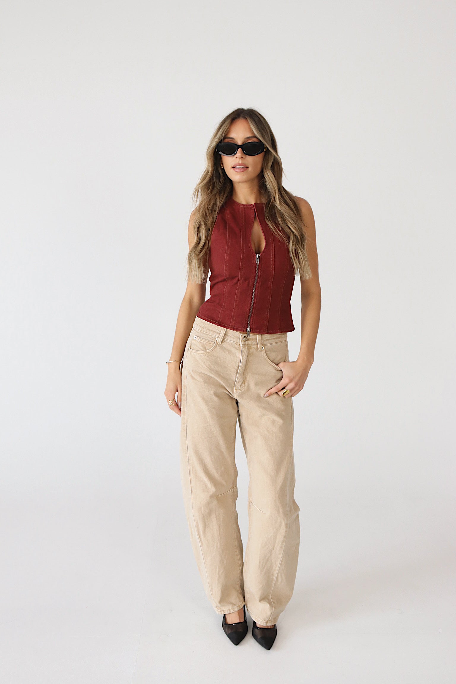 Jovie Burgundy Denim Top