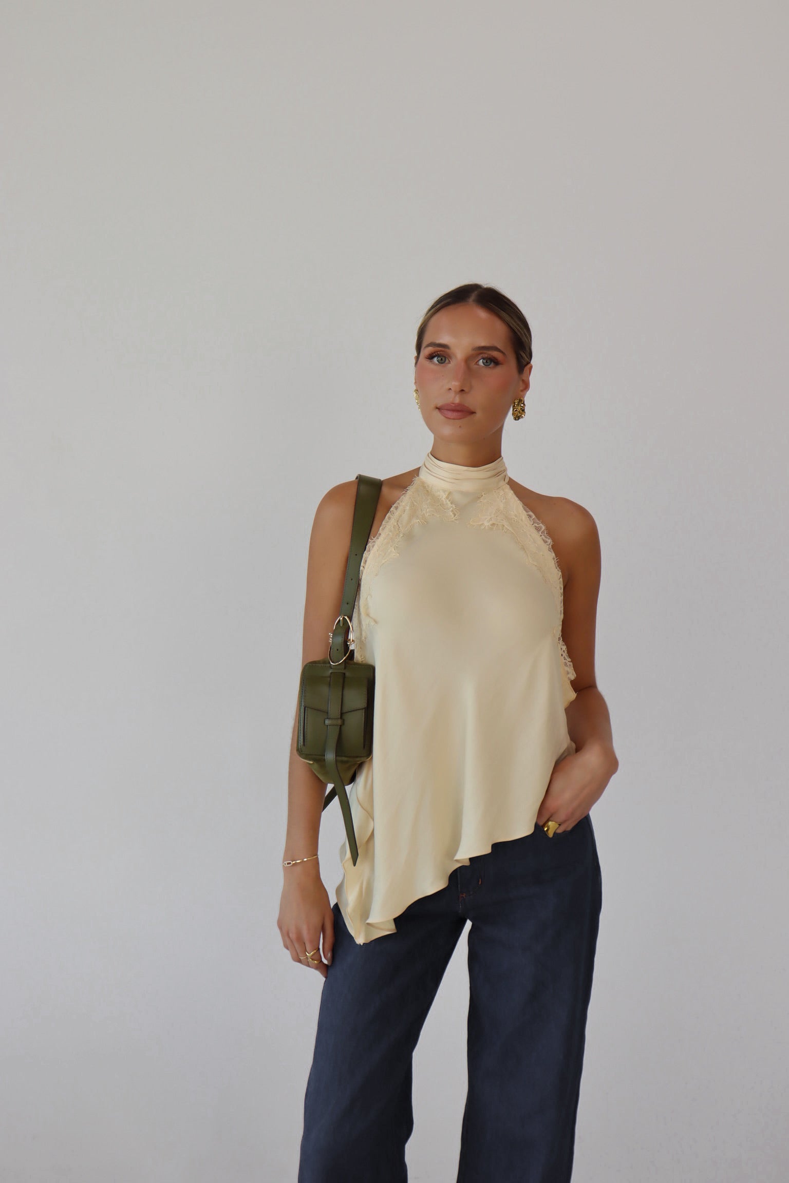 Capri Satin and Lace Contrast Halter Top