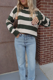 Nellie Striped Sweater in Forest/Ivory