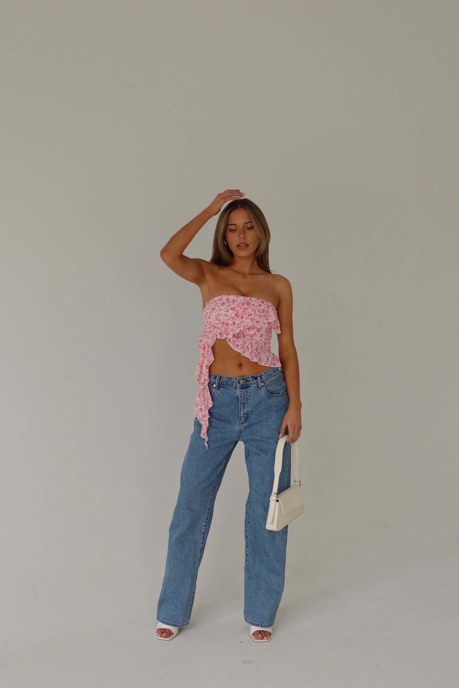 RESTOCKED :Zoey Pink Floral Strapless Top