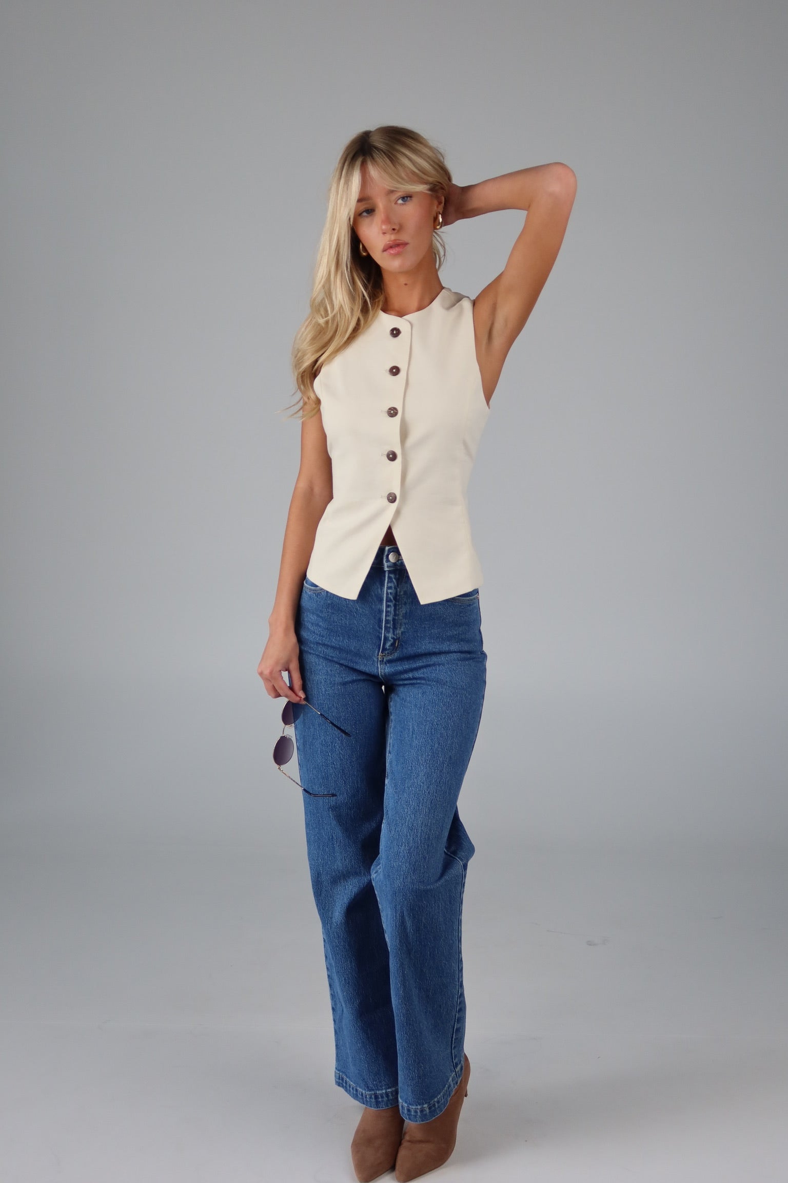 Zella Linen Button Up Vest