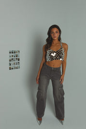 Black Vintage Wash Cargo Jean