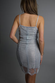 Jasmyn Crochet Shimmer Mini Dress in Silver