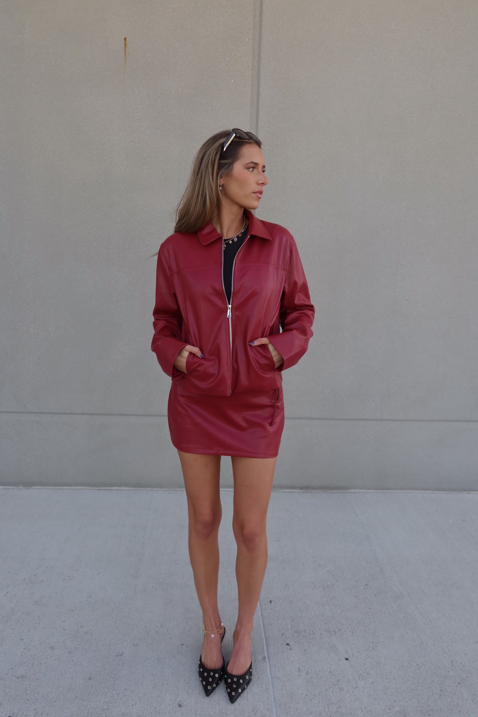 Boxy Pleather Jacket in Burgundy