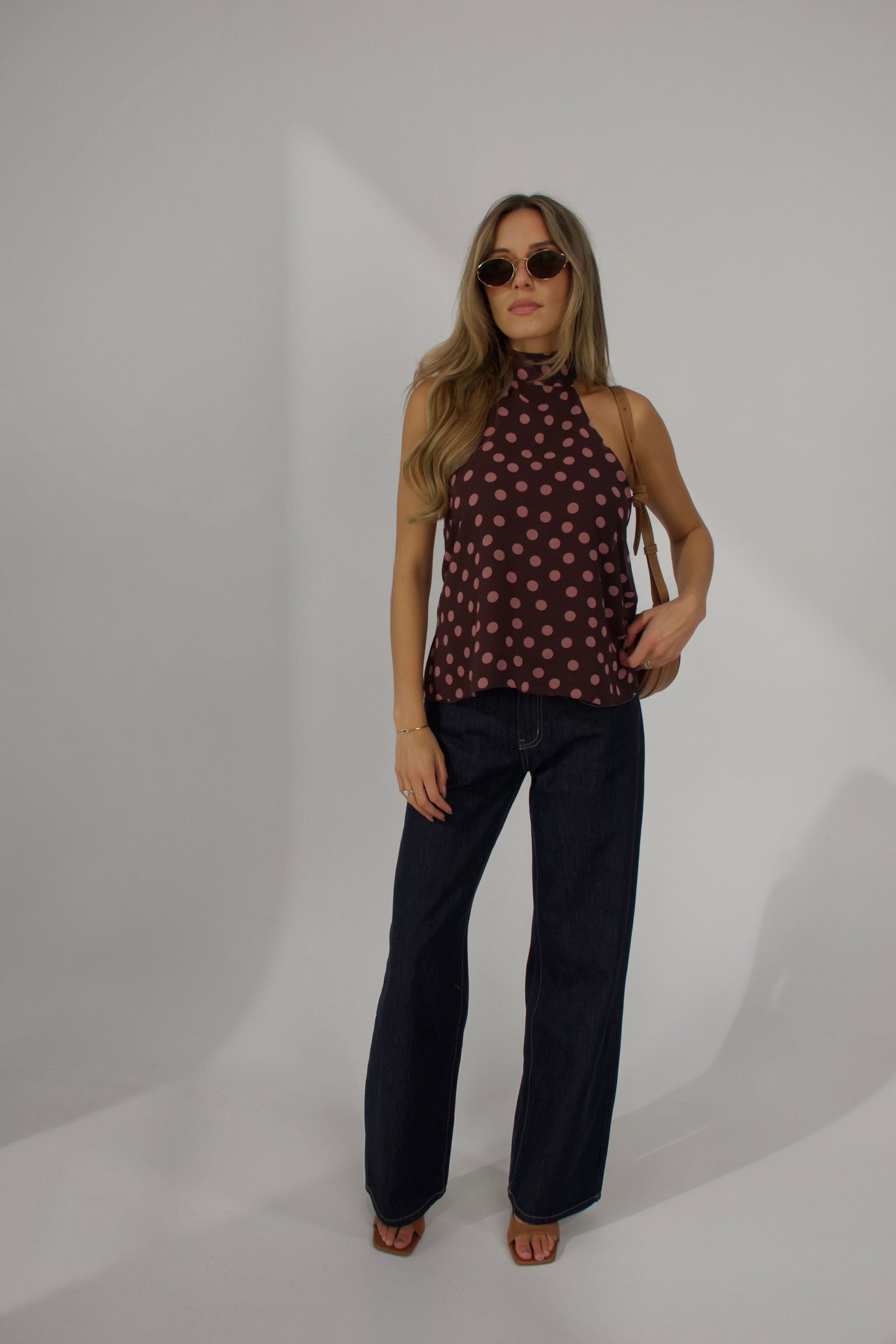 Polina Pink Polka Dot Halter Top