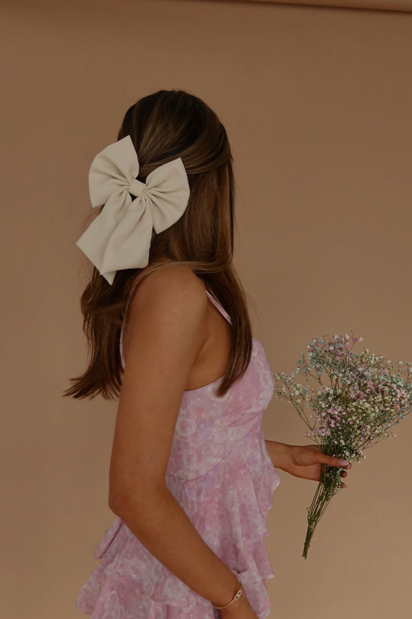 Silky Hair Bow Clip In Off White