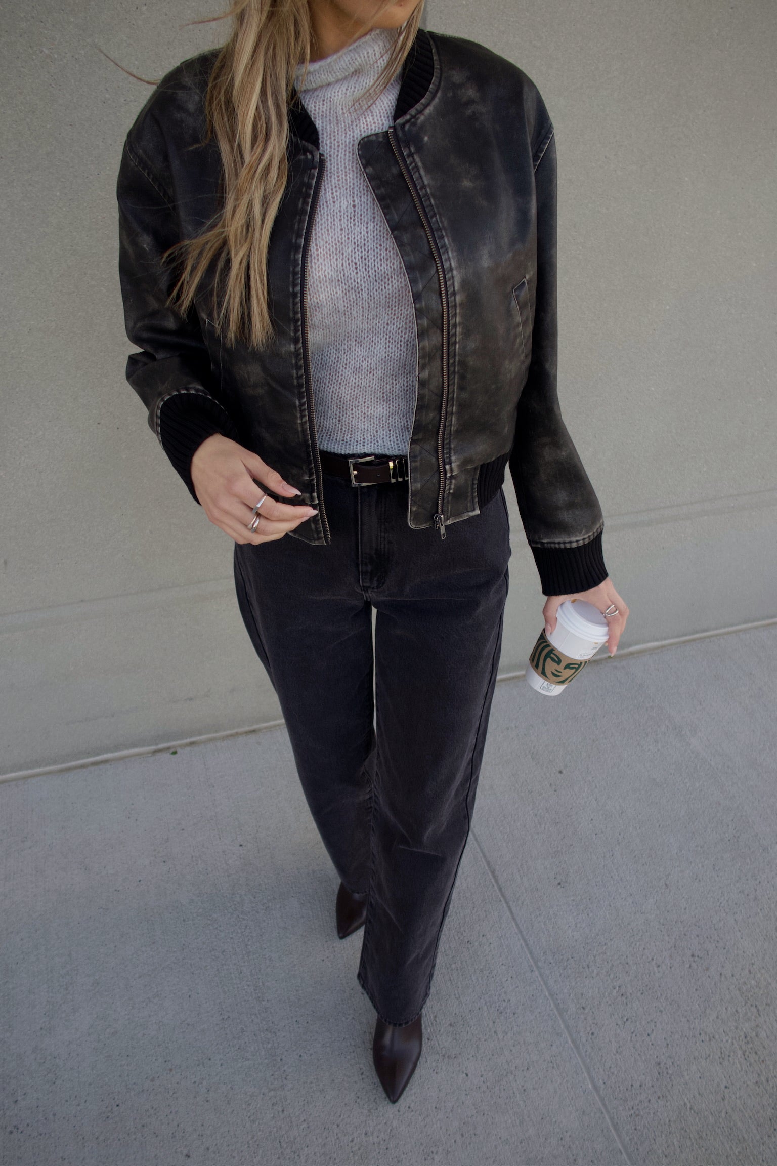 Washed Black Faux Leather Jacket