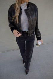Washed Black Faux Leather Jacket