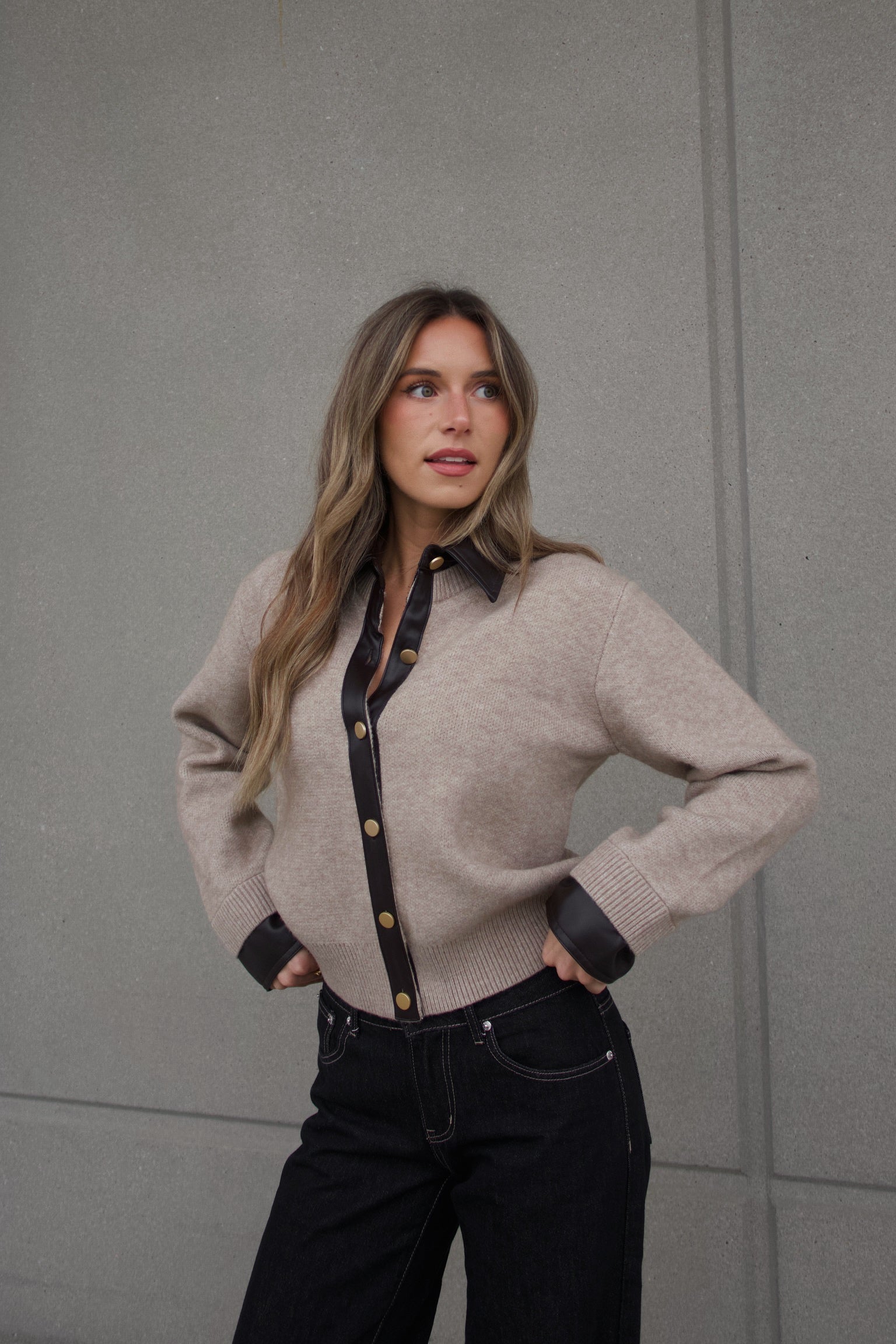 Myah Contrast Collared Cardigan