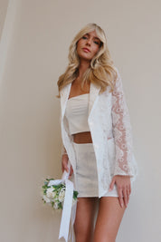 Kianna Sheer Floral Blazer and Skirt Set