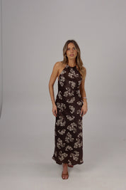 Vivienne Brown Floral Open Back Maxi Dress