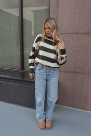 Nellie Striped Sweater in Forest/Ivory