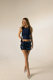 Navy Sequin Mini Skirt