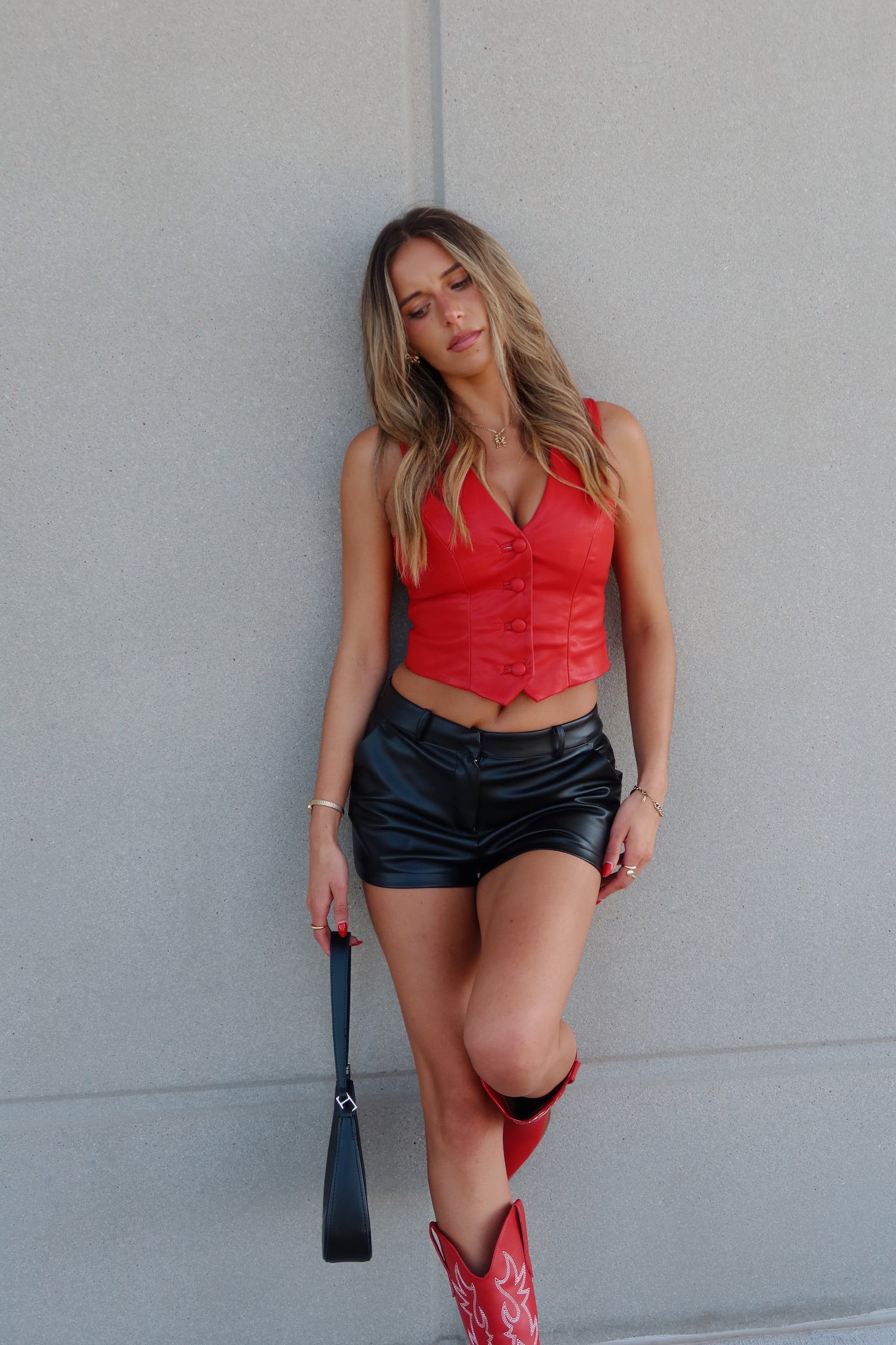 Red Faux Leather Vest