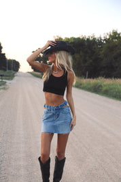 Brynn Belted Denim Mini Skirt