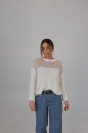 Cozy Crochet Contrast Sweater in White