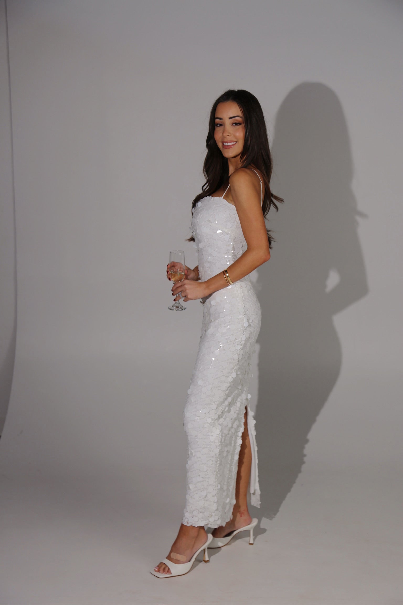 Estelle White Sequin Midi Dress